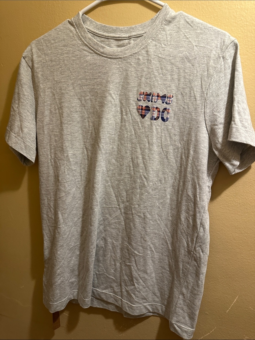SKIMS Light Gray Short-Sleeve Crewneck Tee with Plaid Heart Detail DC